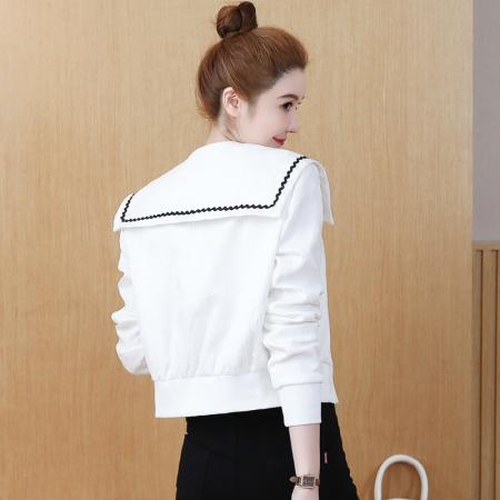 FA55561# 简约oldmoney老钱风外套小个子海军领高级气质名媛绣花上衣  服裝批發女裝批發服飾貨源