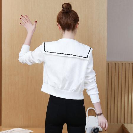 FA55561# 简约oldmoney老钱风外套小个子海军领高级气质名媛绣花上衣  服裝批發女裝批發服飾貨源