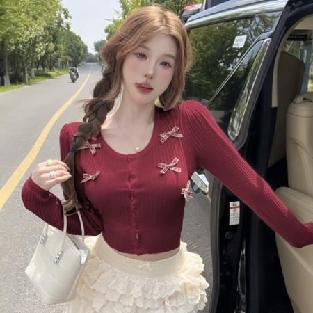 FA55564# 立体蝴蝶结纯欲风针织开衫女秋季新款高级感法式洋气减龄甜美上衣  服裝批發女裝批發服飾貨源