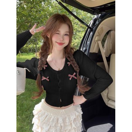 FA55564# 立体蝴蝶结纯欲风针织开衫女秋季新款高级感法式洋气减龄甜美上衣  服裝批發女裝批發服飾貨源