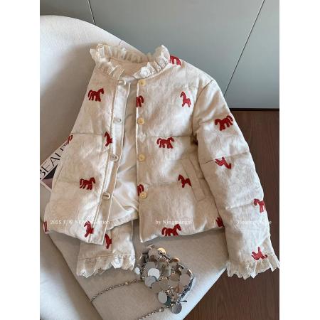 FA55566# 新中式小马刺绣花边棉服外套女秋冬新款上衣  服裝批發女裝批發服飾貨源
