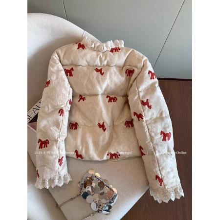 FA55566# 新中式小马刺绣花边棉服外套女秋冬新款上衣  服裝批發女裝批發服飾貨源