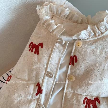 FA55566# 新中式小马刺绣花边棉服外套女秋冬新款上衣  服裝批發女裝批發服飾貨源