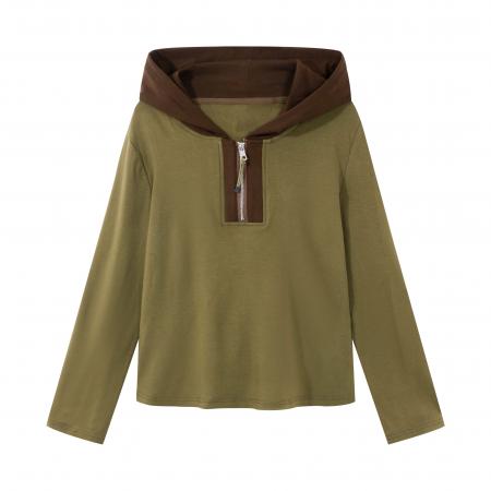 FA55569# 半拉链连帽半拉链长袖T恤女秋冬新款大码胖mm修身巨显瘦帽衫上衣  服裝批發女裝批發服飾貨源