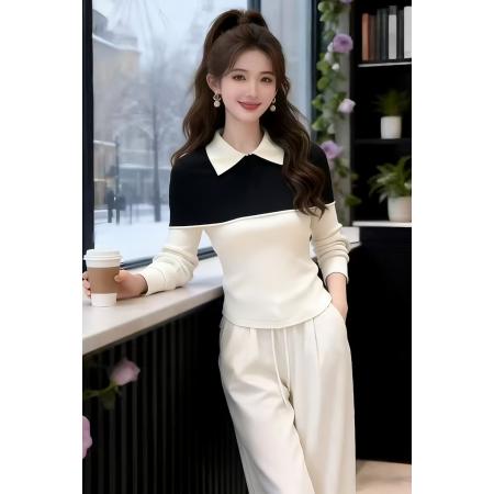 FA55571# 安迪绒洗水天猫抖音品质条纹Polo领针织毛衣女  服裝批發女裝批發服飾貨源