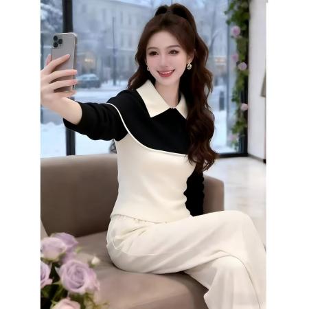 FA55571# 安迪绒洗水天猫抖音品质条纹Polo领针织毛衣女  服裝批發女裝批發服飾貨源