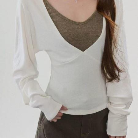 FA55572# 两件套复古早秋26AW新款纯欲风辣妹针织衫女收腰显瘦打底上衣  服裝批發女裝批發服飾貨源