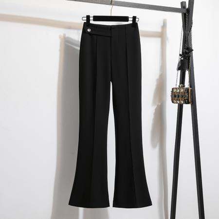 FA55575# 喇叭裤女秋新款爆款黑色裤子弹力高腰显瘦小个子微喇裤  服裝批發女裝批發服飾貨源