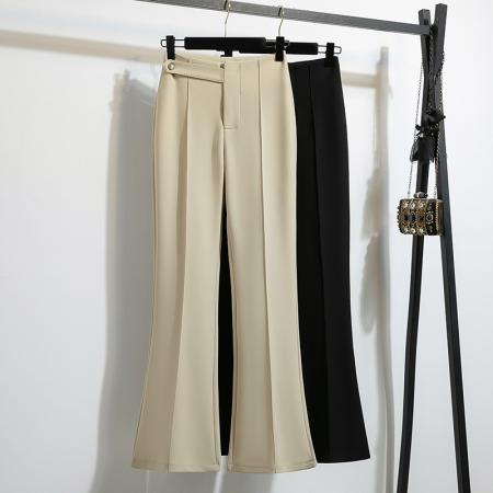 FA55575# 喇叭裤女秋新款爆款黑色裤子弹力高腰显瘦小个子微喇裤  服裝批發女裝批發服飾貨源