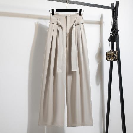FA55576# 垂感直筒西装裤女春季新款大码胖mm高腰显瘦绑带设计感阔腿裤  服裝批發女裝批發服飾貨源