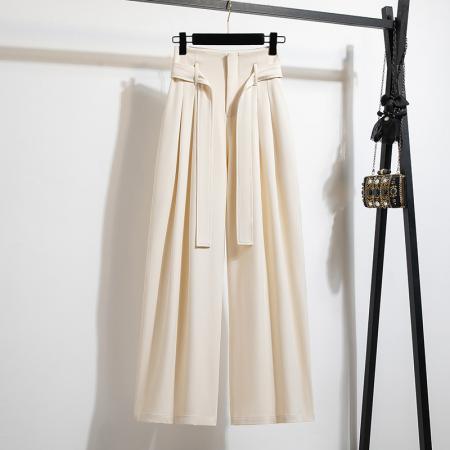 FA55576# 垂感直筒西装裤女春季新款大码胖mm高腰显瘦绑带设计感阔腿裤  服裝批發女裝批發服飾貨源