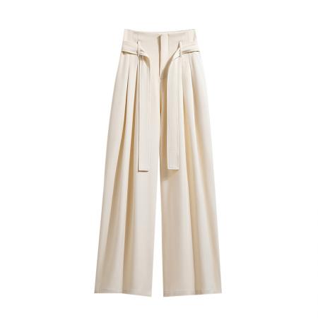 FA55576# 垂感直筒西装裤女春季新款大码胖mm高腰显瘦绑带设计感阔腿裤  服裝批發女裝批發服飾貨源