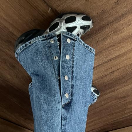 FA55579# 春季新款修身百搭下摆系扣微喇牛仔裤  服裝批發女裝批發服飾貨源