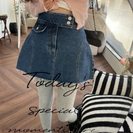 FA55580# 春洋气两粒扣百搭牛仔短裙裙裤  服裝批發女裝批發服飾貨源