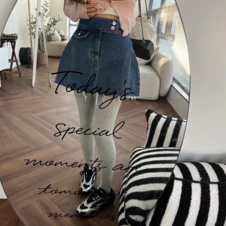 FA55580# 春洋气两粒扣百搭牛仔短裙裙裤  服裝批發女裝批發服飾貨源