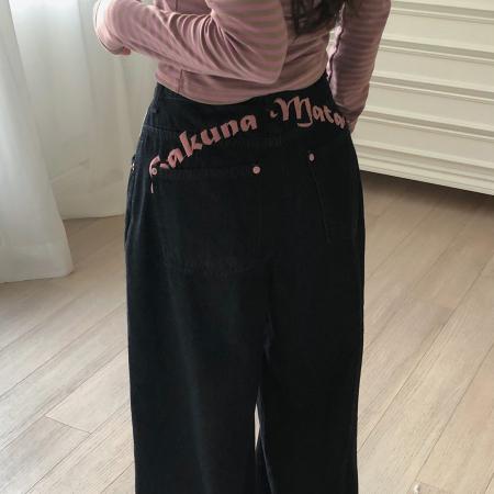 FA55582# 甜酷辣妹PP刺绣字母宽松牛仔裤  服裝批發女裝批發服飾貨源