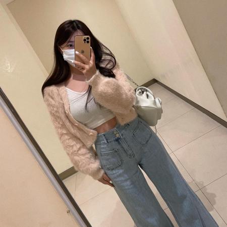 FA55583# 高腰水洗蓝修身两粒扣口袋装饰牛仔长裤  服裝批發女裝批發服飾貨源