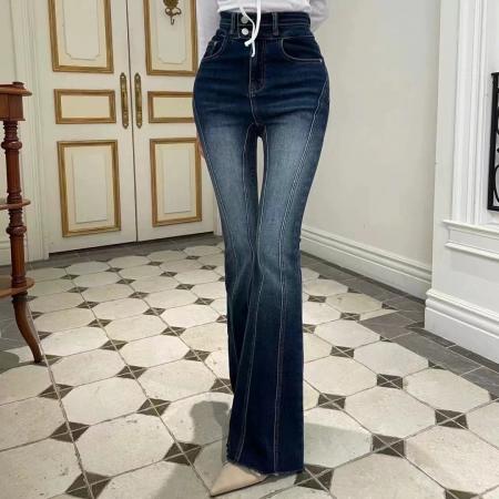 FA55584# 新款双扣磨白显瘦微喇牛仔裤  服裝批發女裝批發服飾貨源