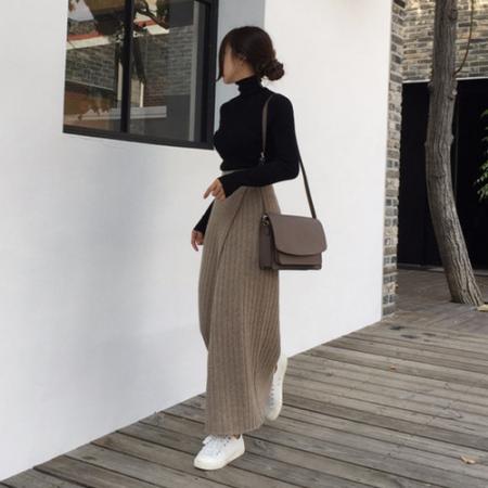 FA55587# 现复古侧开叉兔毛高腰A字裙针织裙半身长裙  服裝批發女裝批發服飾貨源