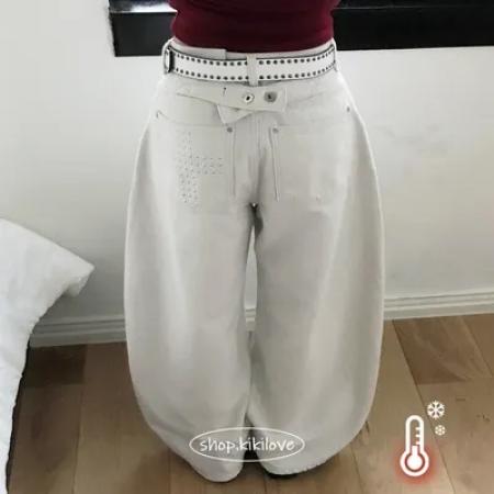 FA55588# 现帅气暗黑风铆钉十字宽松弯刀休闲裤  服裝批發女裝批發服飾貨源