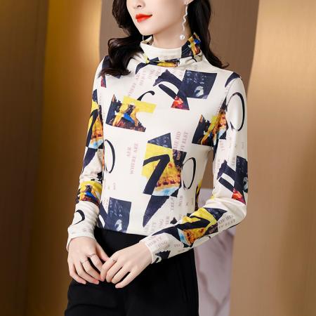 FA55593# 春秋新款弹力上衣超细时尚针织衫印花洋气套头韩版打底衫女  服裝批發女裝批發服飾貨源