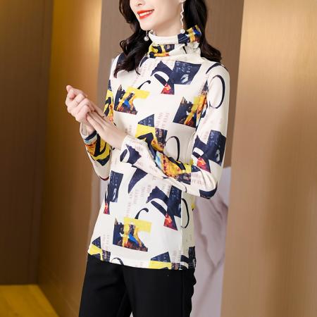 FA55593# 春秋新款弹力上衣超细时尚针织衫印花洋气套头韩版打底衫女  服裝批發女裝批發服飾貨源