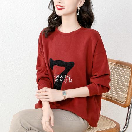 FA55594# 春季卫衣女秋装新款圆领长袖宽松复古绣花大码休闲百搭  服裝批發女裝批發服飾貨源