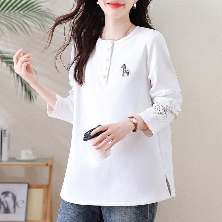 FA55596# 洋气缕空蕾丝长袖T恤女大码宽松上衣早春新款欧货女装  服裝批發女裝批發服飾貨源
