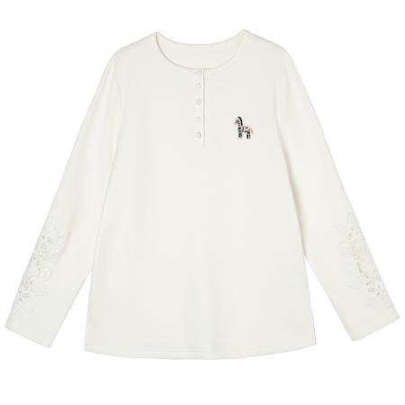 FA55596# 洋气缕空蕾丝长袖T恤女大码宽松上衣早春新款欧货女装  服裝批發女裝批發服飾貨源