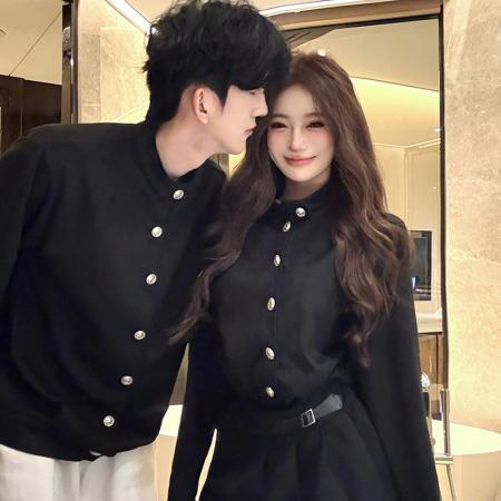 FA55600# 春季新款黑色长袖麂皮绒千金风情侣装  服裝批發女裝批發服飾貨源