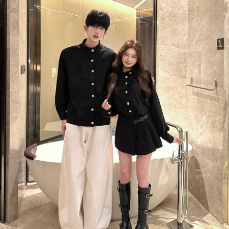 FA55600# 春季新款黑色长袖麂皮绒千金风情侣装  服裝批發女裝批發服飾貨源