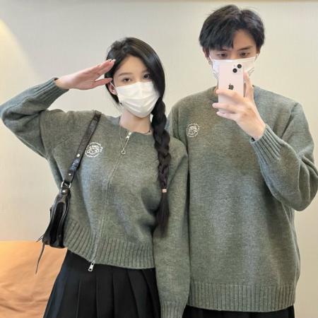 FA55604# 秋季新款休闲圆领开衫毛衣情侣装  服裝批發女裝批發服飾貨源