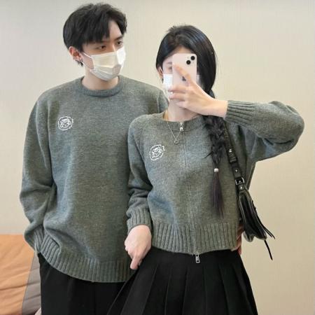 FA55604# 秋季新款休闲圆领开衫毛衣情侣装  服裝批發女裝批發服飾貨源