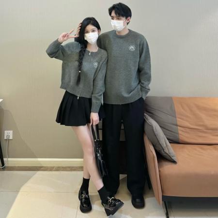 FA55604# 秋季新款休闲圆领开衫毛衣情侣装  服裝批發女裝批發服飾貨源