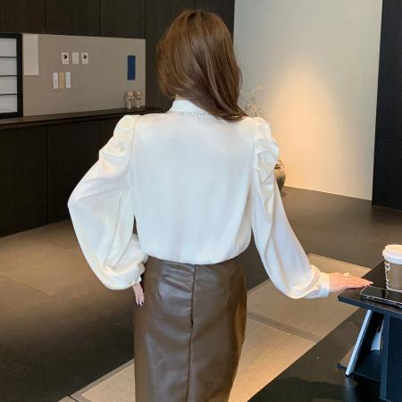 FA55607# 春季新款重工钉珠镶钻衬衫设计感小众法式气质长袖衬衣女  服裝批發女裝批發服飾貨源