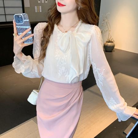 FA55608# 春季法式气质温柔风系带蝴蝶结衬衫女高级感减龄上衣超仙  服裝批發女裝批發服飾貨源