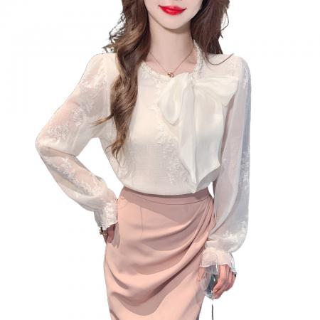 FA55608# 春季法式气质温柔风系带蝴蝶结衬衫女高级感减龄上衣超仙  服裝批發女裝批發服飾貨源