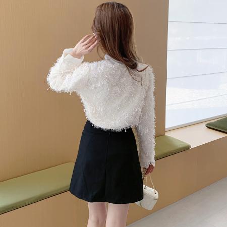 FA55610# 春季雪纺拼接蝴蝶结绑带V领衬衫重工绣花亮片流苏衬衣潮  服裝批發女裝批發服飾貨源