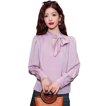 FA55612# 春季新款法式独特别致缎面衬衫女长袖上衣  服裝批發女裝批發服飾貨源