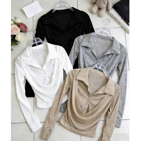 FA55625# 老钱风假两件荡领纯色衬衫早春纯欲性感v领上衣高级感打底衫内搭  服裝批發女裝批發服飾貨源