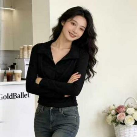 FA55625# 老钱风假两件荡领纯色衬衫早春纯欲性感v领上衣高级感打底衫内搭  服裝批發女裝批發服飾貨源