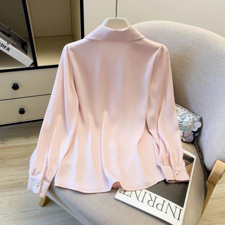 FA55626# 春季新款珍珠扣设计小众洋气休闲百搭缎面长袖雪纺衬衫女  服裝批發女裝批發服飾貨源