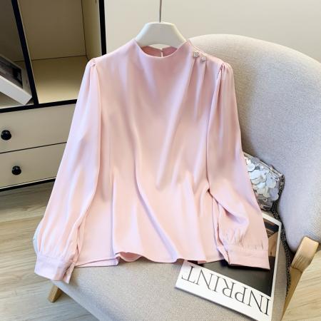 FA55627# 名媛气质甜美套头高级缎面长袖雪纺衬衫女上衣  服裝批發女裝批發服飾貨源