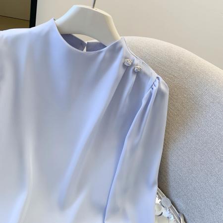 FA55627# 名媛气质甜美套头高级缎面长袖雪纺衬衫女上衣  服裝批發女裝批發服飾貨源