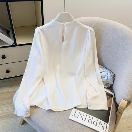 FA55627# 名媛气质甜美套头高级缎面长袖雪纺衬衫女上衣  服裝批發女裝批發服飾貨源