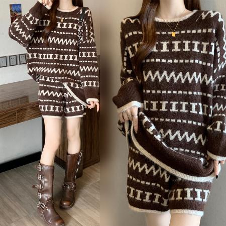 FA55630# 大码女装秋冬新款毛衣套装慵懒风毛衣二件套套装  服裝批發女裝批發服飾貨源