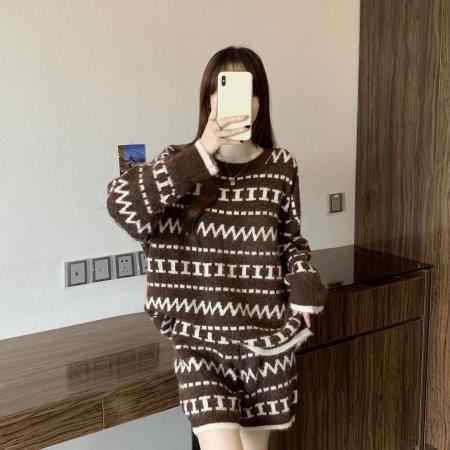 FA55630# 大码女装秋冬新款毛衣套装慵懒风毛衣二件套套装  服裝批發女裝批發服飾貨源