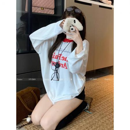 FA55639# +原版质量长袖美式辣妹T恤女韩系爵士罩衫  服裝批發女裝批發服飾貨源