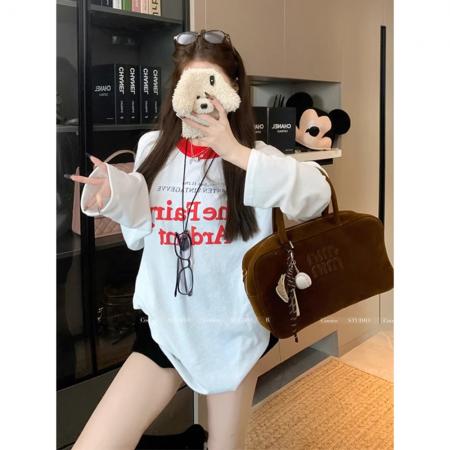 FA55639# +原版质量长袖美式辣妹T恤女韩系爵士罩衫  服裝批發女裝批發服飾貨源