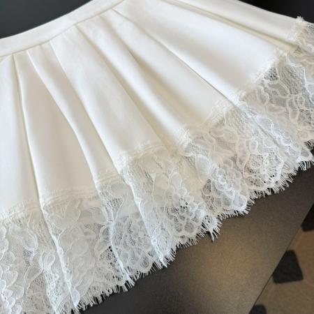 FA55640# 蕾丝花边拼接百褶半身裙女春季新款减龄气质西装A字短裙  服裝批發女裝批發服飾貨源